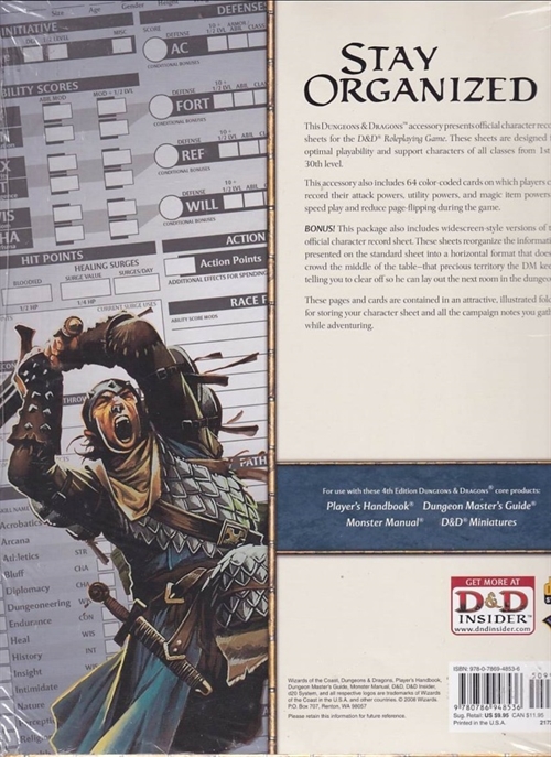 Dungeons & Dragons 4th - Character Record Sheets (B-Grade) Genbrug)